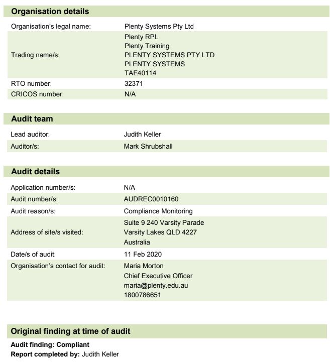February 2020 - Compliance Audit Result Findings